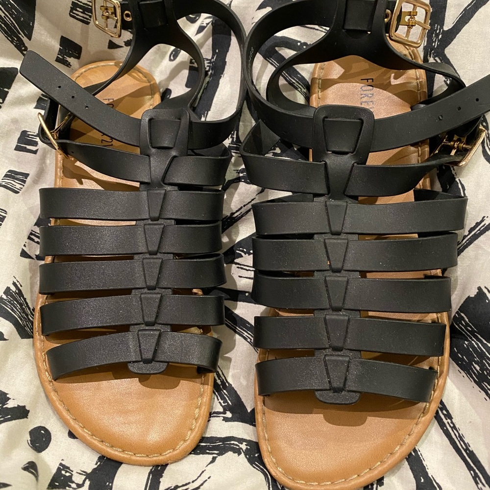 Forever 21 faux leather and plastic sandals